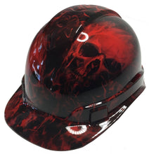 Load image into Gallery viewer, Hard Hat Ridgeline Hydro dipped Cap Style custom Red Flaming Skulls
