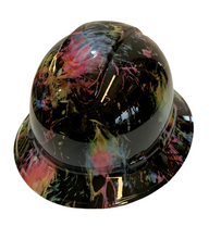 Load image into Gallery viewer, Hydro Dipped Hard Hat Ridgeline Full Brim Custom Tie Dye Flaming Skulls
