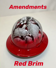 Load and play video in Gallery viewer, Hydro Dipped Hard Hat Ridgeline Full Brim Custom Amendments American Flags With Red Brim
