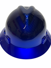 Load image into Gallery viewer, Custom Hard Hat Blue Kandy Carbon Fiber w/ Kandy Blue Brim Hydro Dipped Full Brim MSA
