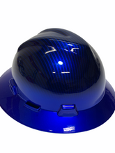 Load image into Gallery viewer, Custom Hard Hat Blue Kandy Carbon Fiber w/ Kandy Blue Brim Hydro Dipped Full Brim MSA
