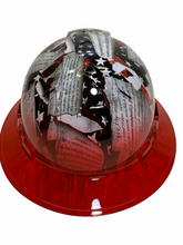 Load image into Gallery viewer, Hydro Dipped Hard Hat Ridgeline Full Brim Custom Amendments American Flags With Red Brim
