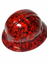 Load image into Gallery viewer, Hydro Dip Red Insanity Skulls SL Series Full Brim Hard Hat
