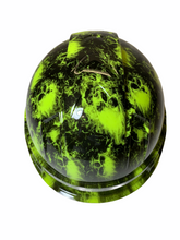 Load image into Gallery viewer, Hard Hat Ridgeline Cap Style Custom Hi Vis Green Small Flaming Skulls
