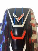 Load image into Gallery viewer, Custom Hydro Dipped 2020+ Corvette Engine Cover Stars and Stripes w corvette Red letters
