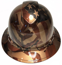 Load image into Gallery viewer, Custom Hydro Dipped Hard Hat Ridgeline Full Brim Hydro Dipped Copper Metallic American Flags
