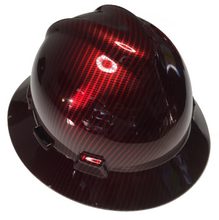 Load image into Gallery viewer, Custom Hard Hat Red Kandy Carbon Fiber Hydro Dipped MSA V-Gard Full Brim
