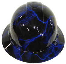Load image into Gallery viewer, Hydro Dipped Hard Hat Ridgeline Full Brim Custom Blue Lightning
