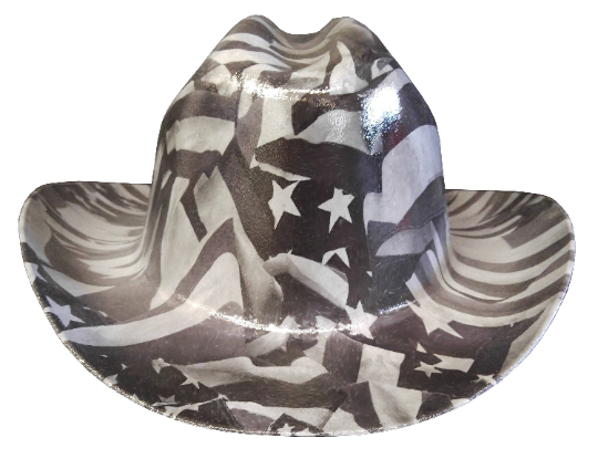 Custom Hydro Dipped Western Outlaw Hard Hat Gray Midnight American Flags Cowboy Hat