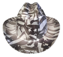 Load image into Gallery viewer, Custom Hydro Dipped Western Outlaw Hard Hat Gray Midnight American Flags Cowboy Hat
