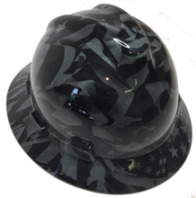 Load image into Gallery viewer, Hydro Dipped Hard Hat MSA V-Gard Full Brim Custom Gray Midnight American Flags
