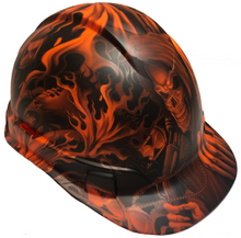 Load image into Gallery viewer, Custom Hydro Dipped Hard Hat Ridgeline Cap Style Orange Ace Of Skulls
