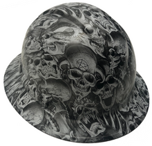 Load image into Gallery viewer, Custom Hydro Dipped Hard Hat White Demented Skulls Full Brim Ridgeline
