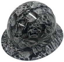 Load image into Gallery viewer, Custom Hydro Dipped Hard Hat White Demented Skulls Full Brim Ridgeline
