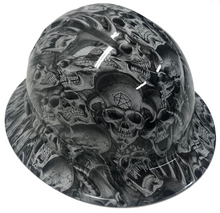 Load image into Gallery viewer, Custom Hydro Dipped Hard Hat White Demented Skulls Full Brim Ridgeline
