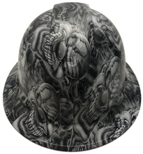 Load image into Gallery viewer, Custom Hydro Dipped Hard Hat White Boss Skulls Full Brim Ridgeline

