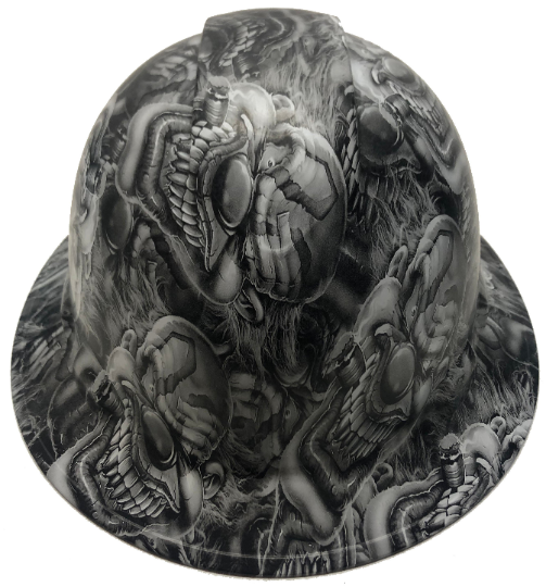 Custom Hydro Dipped Hard Hat White Boss Skulls Full Brim Ridgeline