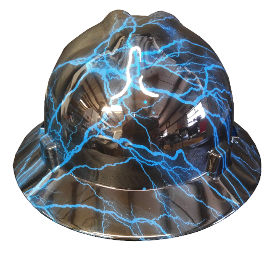 Hard Hat MSA Full Brim Custom Blue Lightning Hydro Dipped
