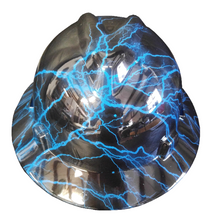 Load image into Gallery viewer, Hard Hat MSA Full Brim Custom Blue Lightning Hydro Dipped
