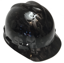 Load image into Gallery viewer, Custom Hard Hat Metallic Graphite Punisher American Flags MSA VGard Cap Style
