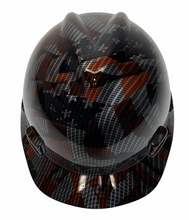 Load image into Gallery viewer, Custom Hard Hat Carbon Fiber American Flags Hydro Dipped MSA V-Gard Cap Style
