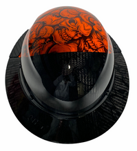 Load image into Gallery viewer, Custom Hydro Dipped Black and Orange Insanity Skulls Lift DAX Fifty 50 Carbon Fiber HDF50C-19OC  Full Brim Hard Hat

