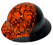 Load image into Gallery viewer, Custom Hydro Dipped Black and Orange Insanity Skulls Lift DAX Fifty 50 Carbon Fiber HDF50C-19OC  Full Brim Hard Hat
