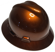 Load image into Gallery viewer, Custom Hard Hat Kandy Copper Carbon Fiber Hydro Dipped MSA V-Gard Full Brim
