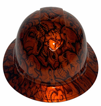 Load image into Gallery viewer, Custom Hydro Dipped Hard Hat Ridgeline Full Brim Orange Kandy Insanity Skulls
