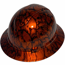 Load image into Gallery viewer, Custom Hydro Dipped Hard Hat Ridgeline Full Brim Orange Kandy Insanity Skulls
