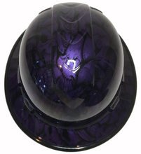 Load image into Gallery viewer, Custom Hydro Dipped Hard Hat Plum Crazy Purple Insanity Skulls Full Brim Ridgeline W/ Black EdgeGard
