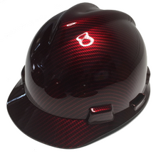 Load image into Gallery viewer, Hard Hat MSA V-Gard Cap Style Custom Kandy Red Carbon Fiber Hydro Dipped
