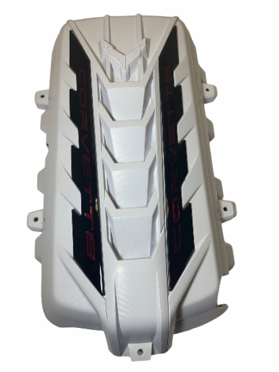Custom Hydro Dipped 2020+ Corvette Engine Cover White With Corvette Red