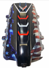 Load image into Gallery viewer, Custom Hydro Dipped 2020+ Corvette Engine Cover Stars and Stripes With Carbon Fiber Letters
