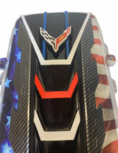 Load image into Gallery viewer, Custom Hydro Dipped 2020+ Corvette Engine Cover Stars and Stripes With Carbon Fiber Letters
