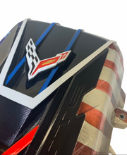 Load image into Gallery viewer, Custom Hydro Dipped 2020+ Corvette Engine Cover Stars and Stripes With Black Letters
