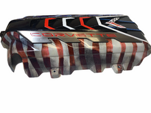 Load image into Gallery viewer, Custom Hydro Dipped 2020+ Corvette Engine Cover Stars and Stripes With Corvette Red letters

