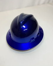 Load and play video in Gallery viewer, Custom Hard Hat Blue Kandy Carbon Fiber w/ Kandy Blue Brim Hydro Dipped Full Brim MSA
