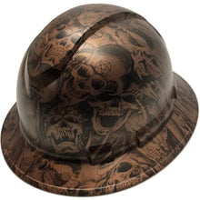 Load image into Gallery viewer, Custom Hard Hat Ridgeline Full Brim Copper Metallic Demented Skulls
