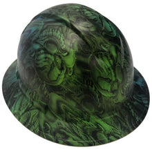 Load image into Gallery viewer, Custom Hard Hat Two Toned Blue &amp; Green Boss Skulls Full Brim Ridgeline
