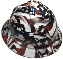Load image into Gallery viewer, Custom Hard Hat American Flag MSA 500 Series V-Gard Full Brim 6 Point Harness
